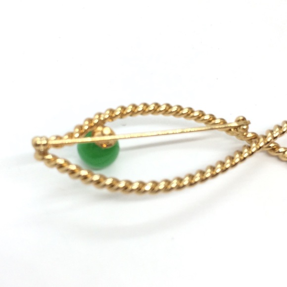 !!SOLD!! VINTAGE NAPIER FISH GREEN EYE GOLD TONE BRAIDED TWISTED WIRE BROOCH PIN - Picture 9 of 10